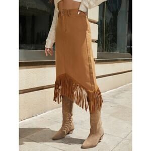 Denim Fringe Western Skirt